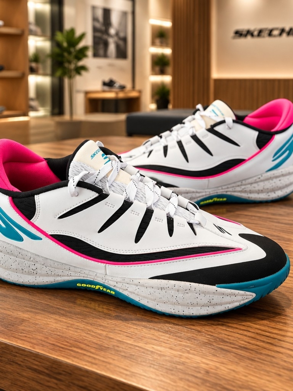 Skechers Women's White Pink Accent Athletic Sneakers